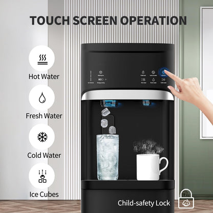 Distributeurs d'eau chauds et froids 3 en 1 noirs avec machine à glaçons