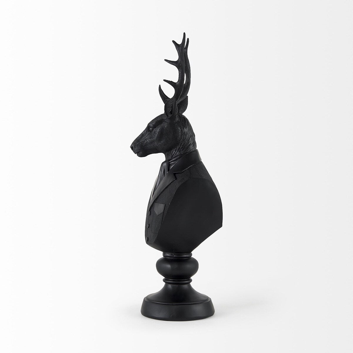 Buste de cerf en résine noire, vêtu d'un costume - 15,2 cm L x 20,3 cm P x 58,4 cm H