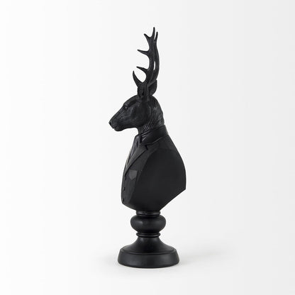 Buste de cerf en résine noire, vêtu d'un costume - 15,2 cm L x 20,3 cm P x 58,4 cm H