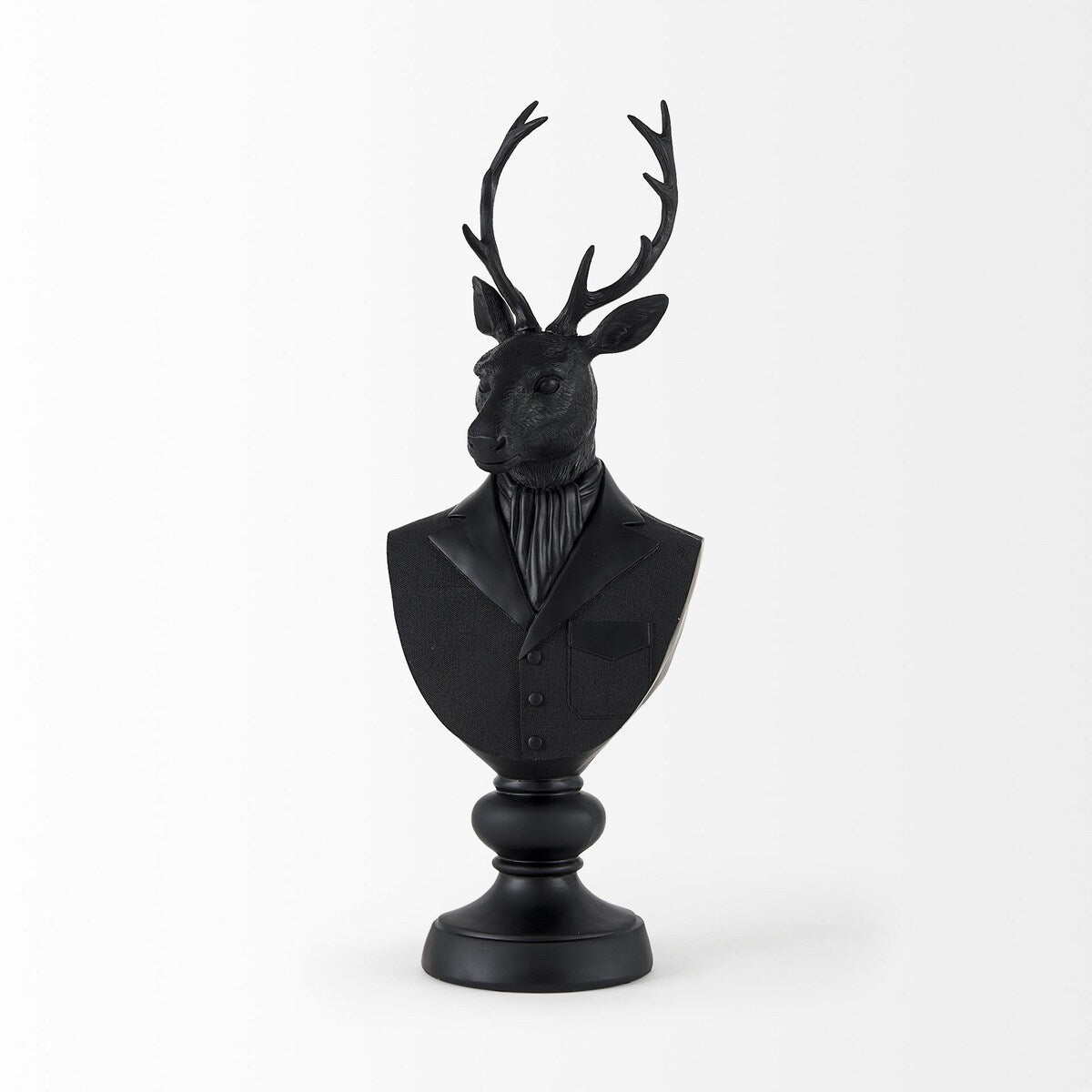 Buste de cerf en résine noire, vêtu d'un costume - 15,2 cm L x 20,3 cm P x 58,4 cm H