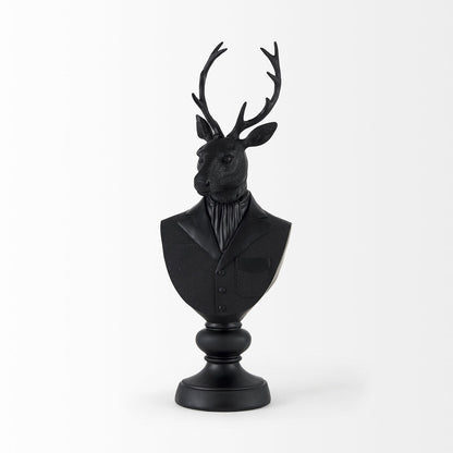 Buste de cerf en résine noire, vêtu d'un costume - 15,2 cm L x 20,3 cm P x 58,4 cm H