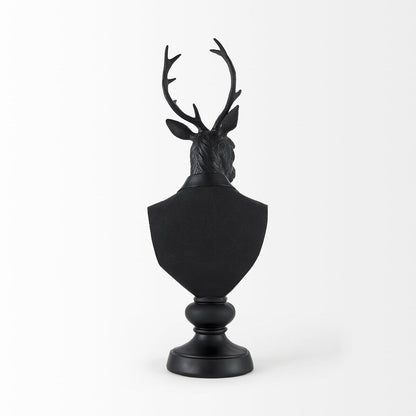 Buste de cerf en résine noire, vêtu d'un costume - 15,2 cm L x 20,3 cm P x 58,4 cm H