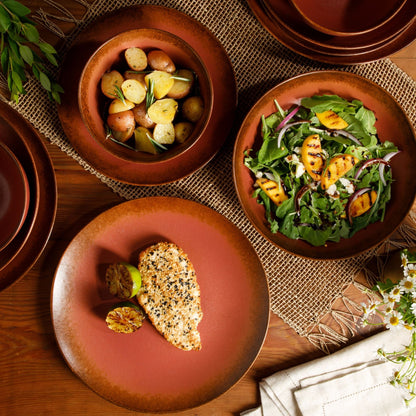 Service de table Bloomhouse Palermo Sun, 16 pièces, assiettes et bols en grès double, émail réactif.