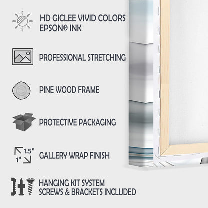 Côté de mer bleu avec coucher de soleil lointain - Tableau mural sur toile représentant un bord de mer