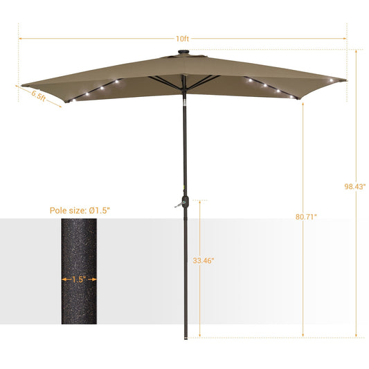 Bonosuki 10 x 6.5ft LED Patio Rectangular Umbrella Outdoor Market Umbrella Aluminium/Steel with Tilt and Crank