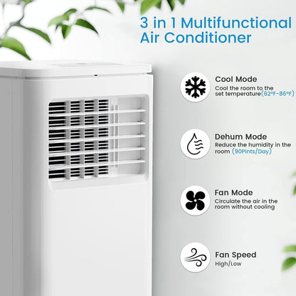 Bossin 8000 BTU (ASHRAE), 5000 BTU (SACC) Climatiseur portable 3-en-1 avec télécommande, climatiseur silencieux pour chambre - 880v