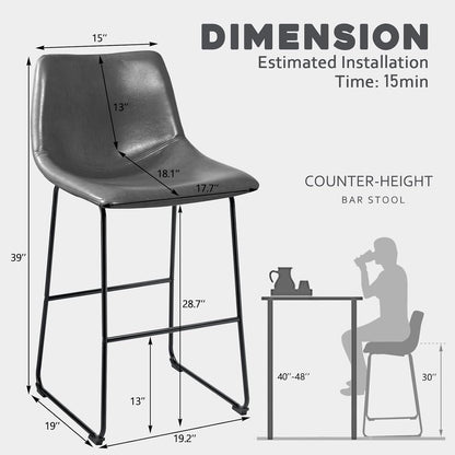 Bossin 18/26/30 inch Bar Stools,Counter Height Bar Stools with Back Modern PU Leather Stools Dining Chair with Footrest