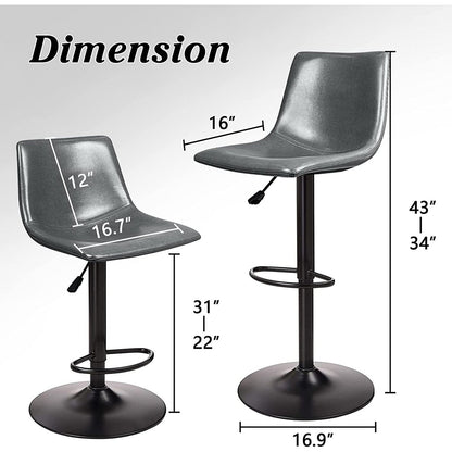 Bossin Adjustable Swivel Bar Stools with Backs – Counter Height