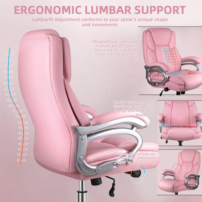 Chaise de bureau executive Bossin pour personnes de grande taille et fortes, 227 kg, avec support lombaire réglable, chaise ergonomique à dossier haut en cuir PU pour ordinateur.