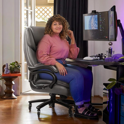 Chaise de bureau executive Bossin pour personnes de grande taille et fortes, 227 kg, avec support lombaire réglable, chaise ergonomique à dossier haut en cuir PU pour ordinateur.