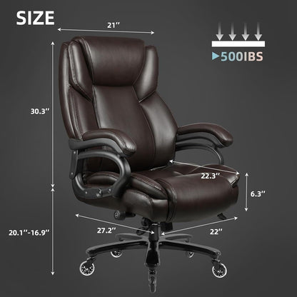Chaise de bureau executive Bossin pour personnes de grande taille et fortes, 227 kg, avec support lombaire réglable, chaise ergonomique à dossier haut en cuir PU pour ordinateur.