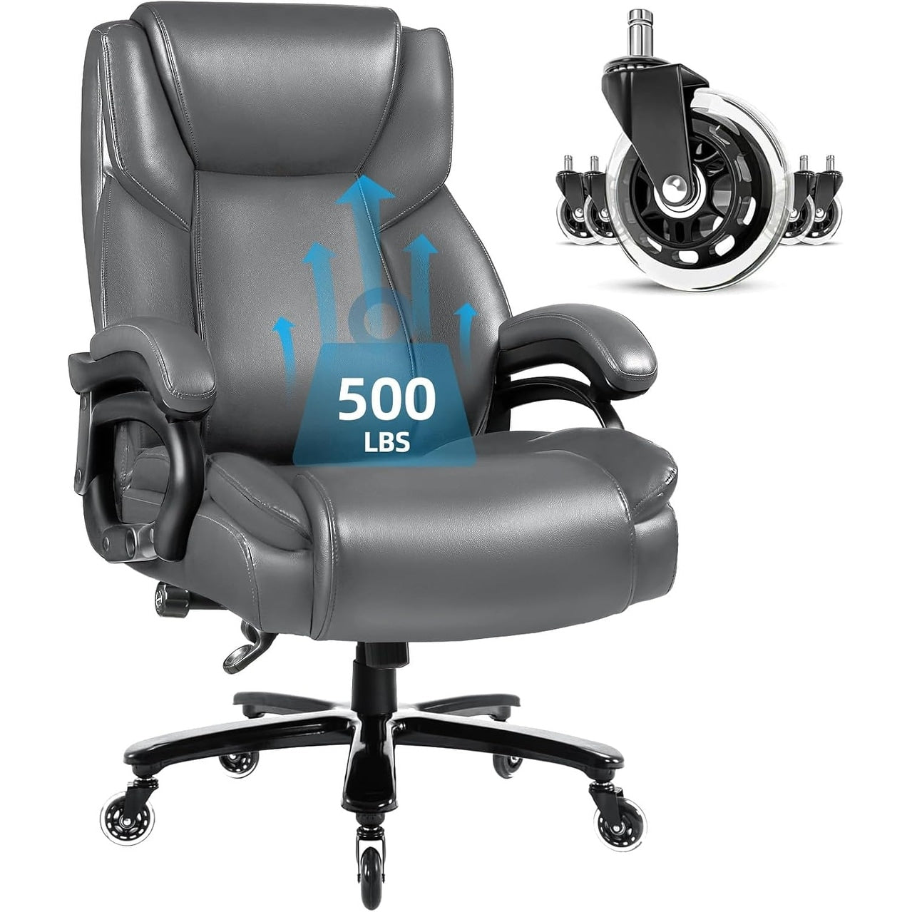 Chaise de bureau executive Bossin pour personnes de grande taille et fortes, 227 kg, avec support lombaire réglable, chaise ergonomique à dossier haut en cuir PU pour ordinateur.