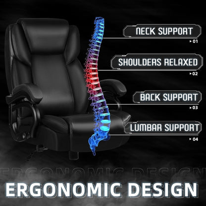 Chaise de bureau executive Bossin pour personnes de grande taille et fortes, 227 kg, avec support lombaire réglable, chaise ergonomique à dossier haut en cuir PU pour ordinateur.