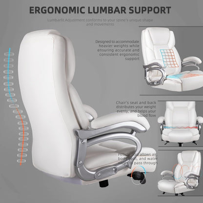 Chaise de bureau executive Bossin pour personnes de grande taille et fortes, 227 kg, avec support lombaire réglable, chaise ergonomique à dossier haut en cuir PU pour ordinateur.
