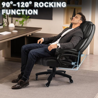 Chaise de bureau executive Bossin pour personnes de grande taille et fortes, 227 kg, avec support lombaire réglable, chaise ergonomique à dossier haut en cuir PU pour ordinateur.