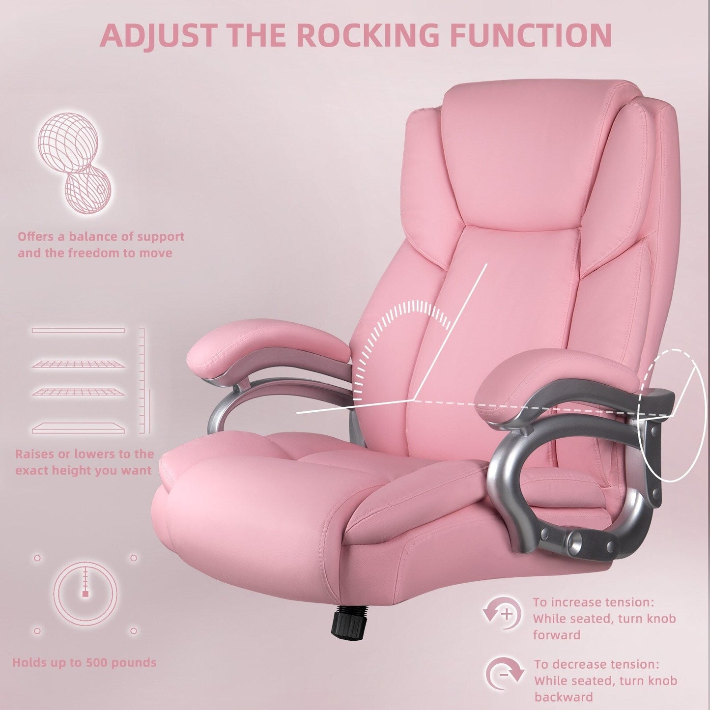 Chaise de bureau executive Bossin pour personnes de grande taille et fortes, 227 kg, avec support lombaire réglable, chaise ergonomique à dossier haut en cuir PU pour ordinateur.