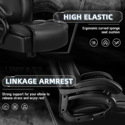 Chaise de bureau executive Bossin pour personnes de grande taille et fortes, 227 kg, avec support lombaire réglable, chaise ergonomique à dossier haut en cuir PU pour ordinateur.
