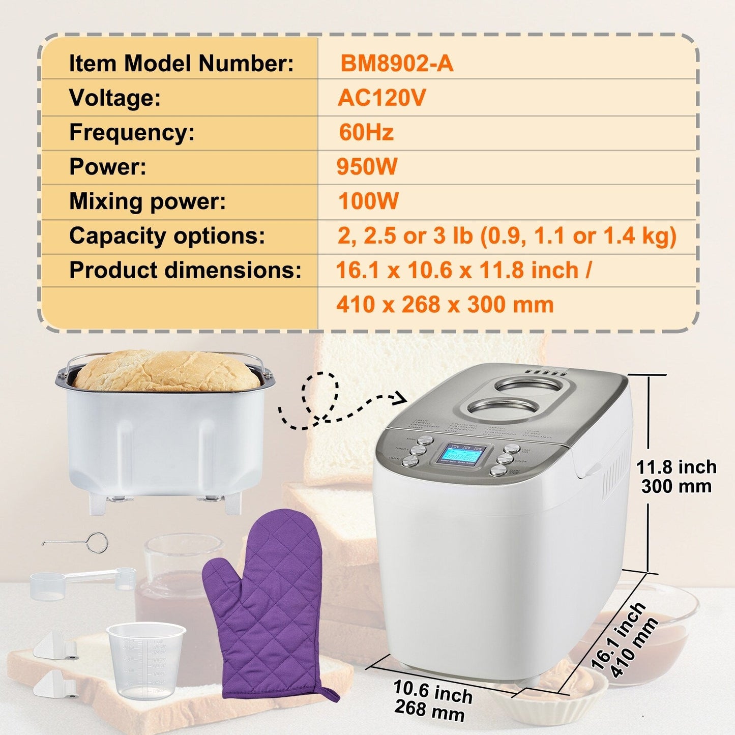 Bread Maker with Gluten Free Setting, Whole Wheat Bread Making, Digital, Programmable