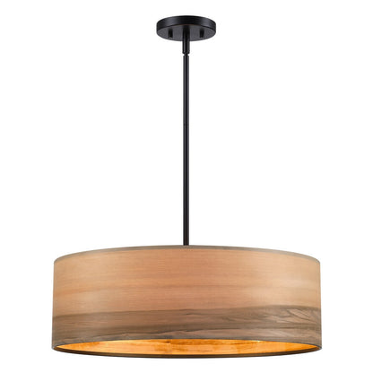 Breaux Lustre à tambour en placage de bois avec 4 lumières et auvent noir - 56 cm (22 po) de largeur