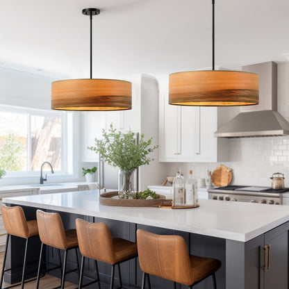 Breaux Lustre à tambour en placage de bois avec 4 lumières et auvent noir - 56 cm (22 po) de largeur