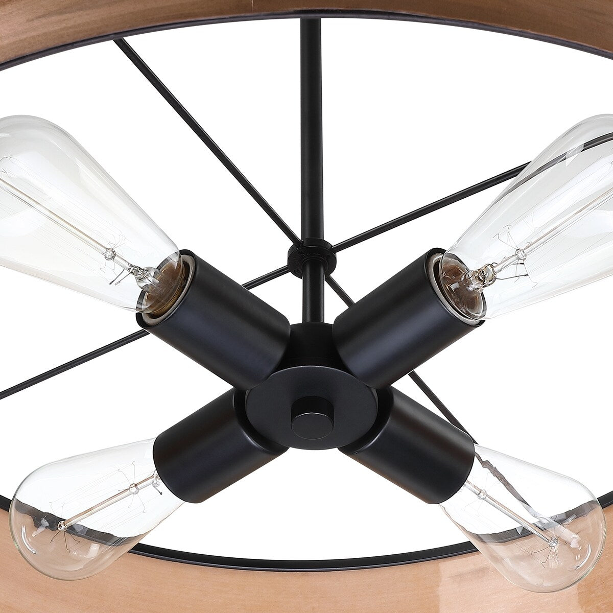 Breaux Lustre à tambour en placage de bois avec 4 lumières et auvent noir - 56 cm (22 po) de largeur