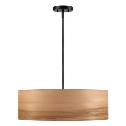 Breaux Lustre à tambour en placage de bois avec 4 lumières et auvent noir - 56 cm (22 po) de largeur