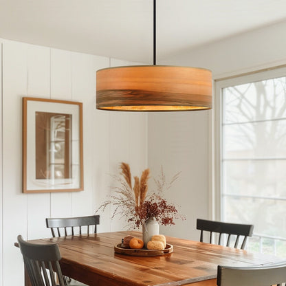 Breaux Lustre à tambour en placage de bois avec 4 lumières et auvent noir - 56 cm (22 po) de largeur