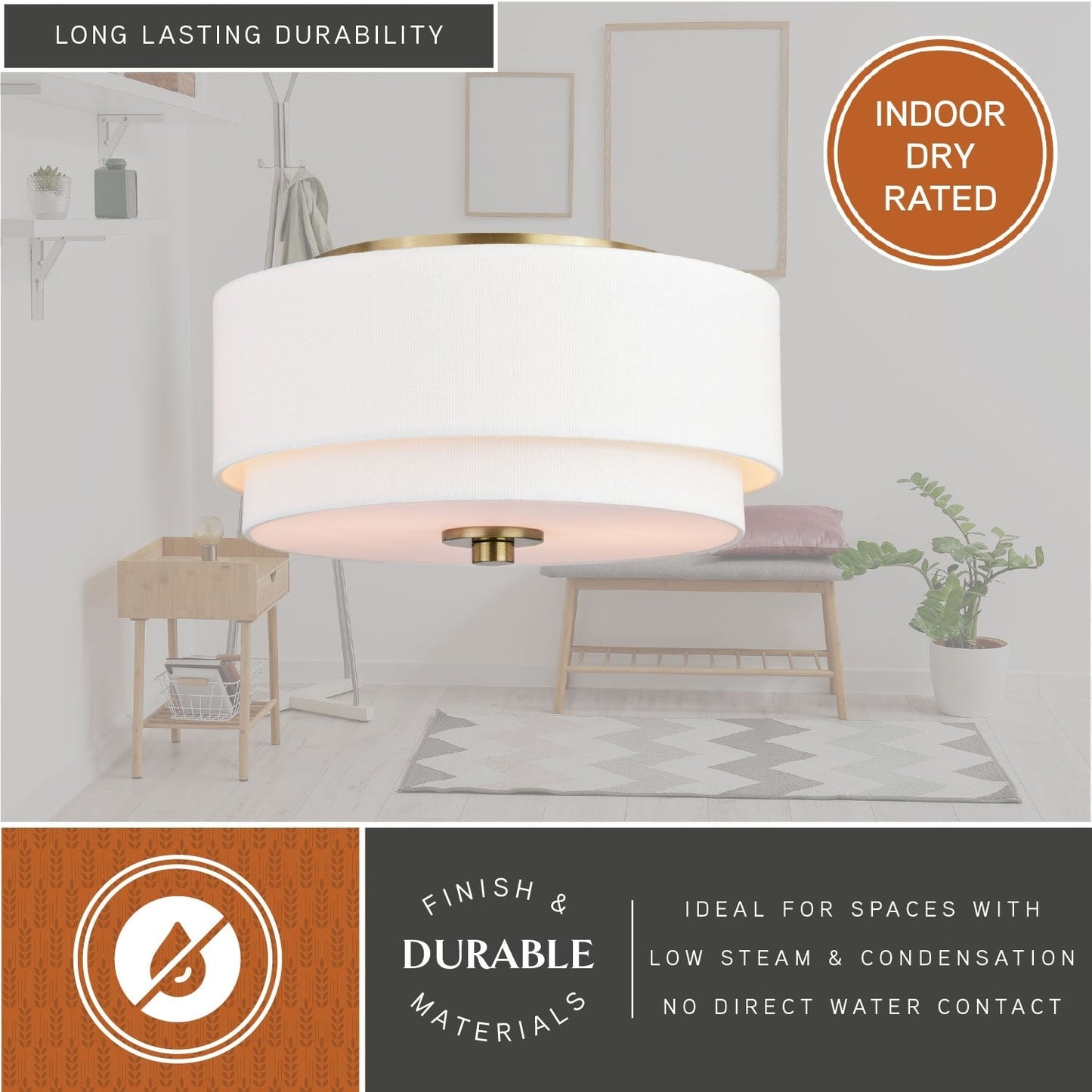 Luminaire à suspension à montage au plafond de style moderne du milieu du siècle de Burnaby avec abat-jour blanc en lin.