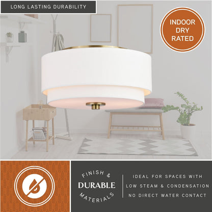 Luminaire à suspension à montage au plafond de style moderne du milieu du siècle de Burnaby avec abat-jour blanc en lin.