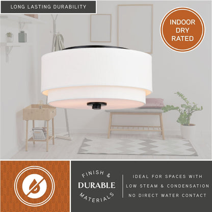 Luminaire à suspension à montage au plafond de style moderne du milieu du siècle de Burnaby avec abat-jour blanc en lin.