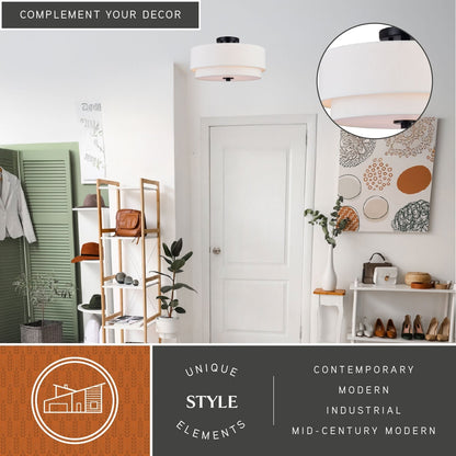 Luminaire à suspension à montage au plafond de style moderne du milieu du siècle de Burnaby avec abat-jour blanc en lin.