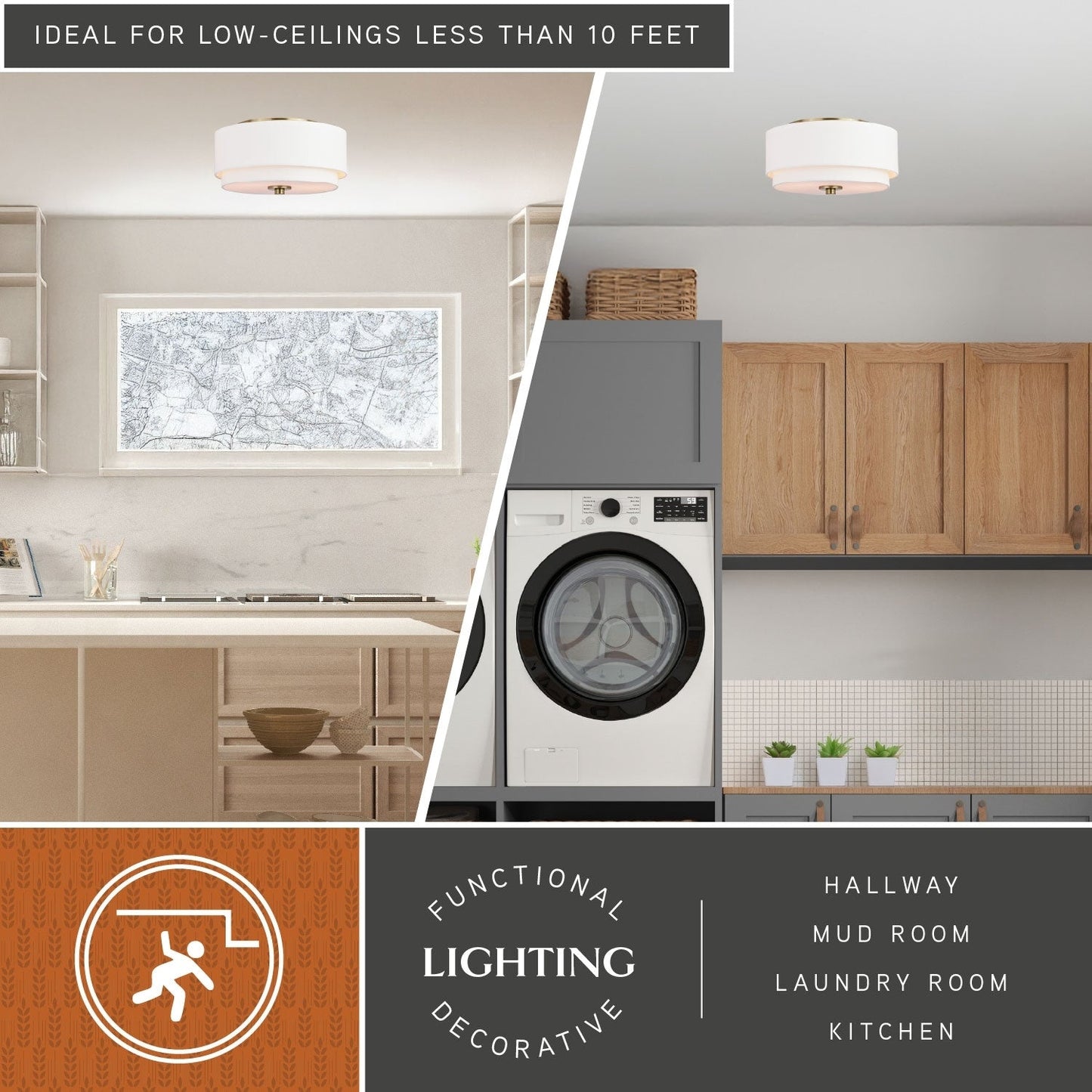 Luminaire à suspension à montage au plafond de style moderne du milieu du siècle de Burnaby avec abat-jour blanc en lin.