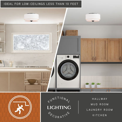 Luminaire à suspension à montage au plafond de style moderne du milieu du siècle de Burnaby avec abat-jour blanc en lin.