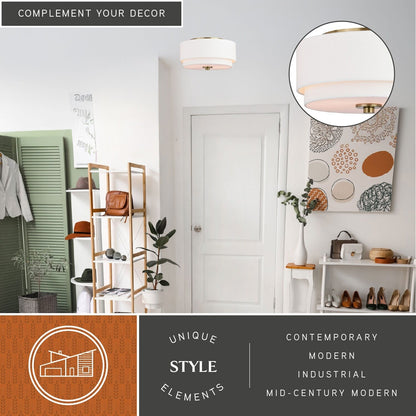 Luminaire à suspension à montage au plafond de style moderne du milieu du siècle de Burnaby avec abat-jour blanc en lin.