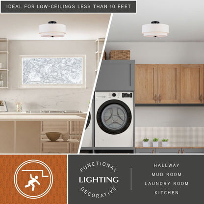 Luminaire à suspension à montage au plafond de style moderne du milieu du siècle de Burnaby avec abat-jour blanc en lin.