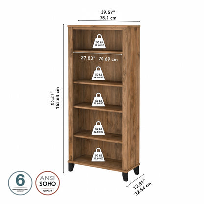 Étagère à livres Bush Furniture Somerset, 5 niveaux, avec étagères réglables