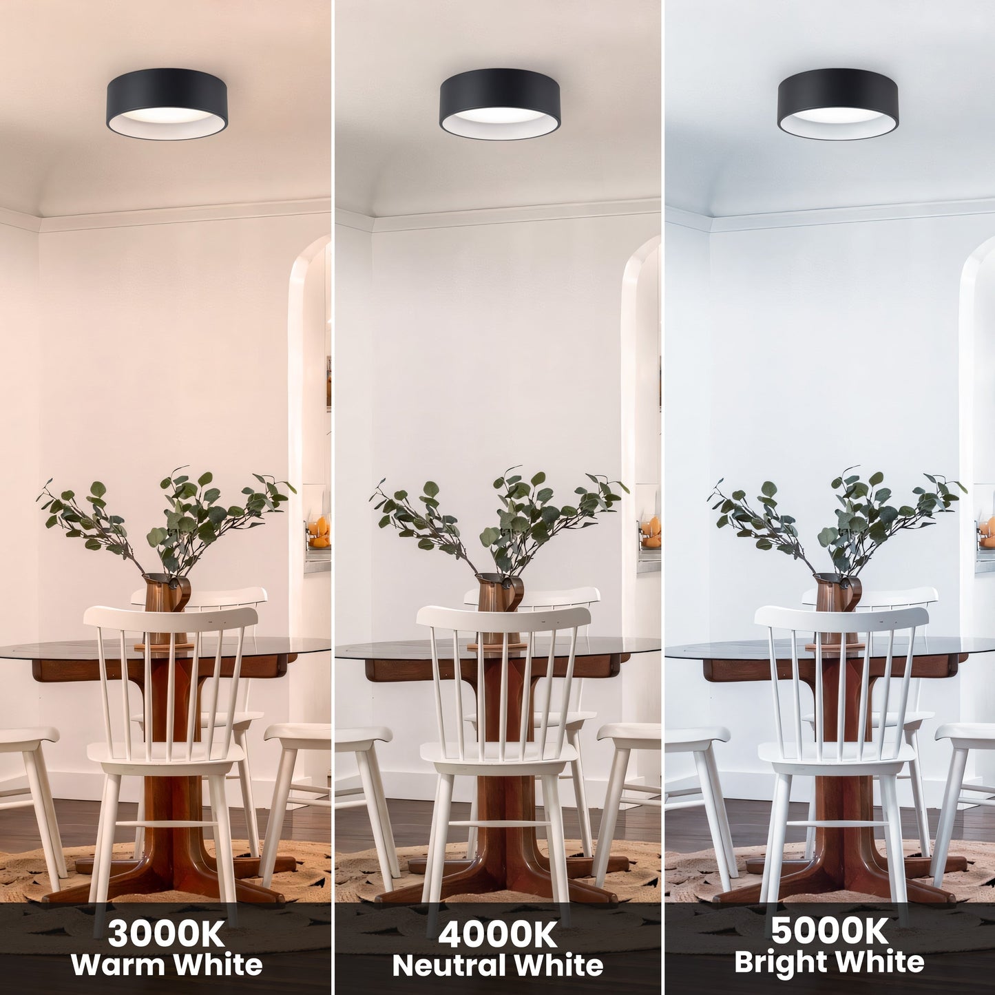 C Cattleya Black and Woodgrain 3CCT Integrated LED Flush Mount Ceiling Light