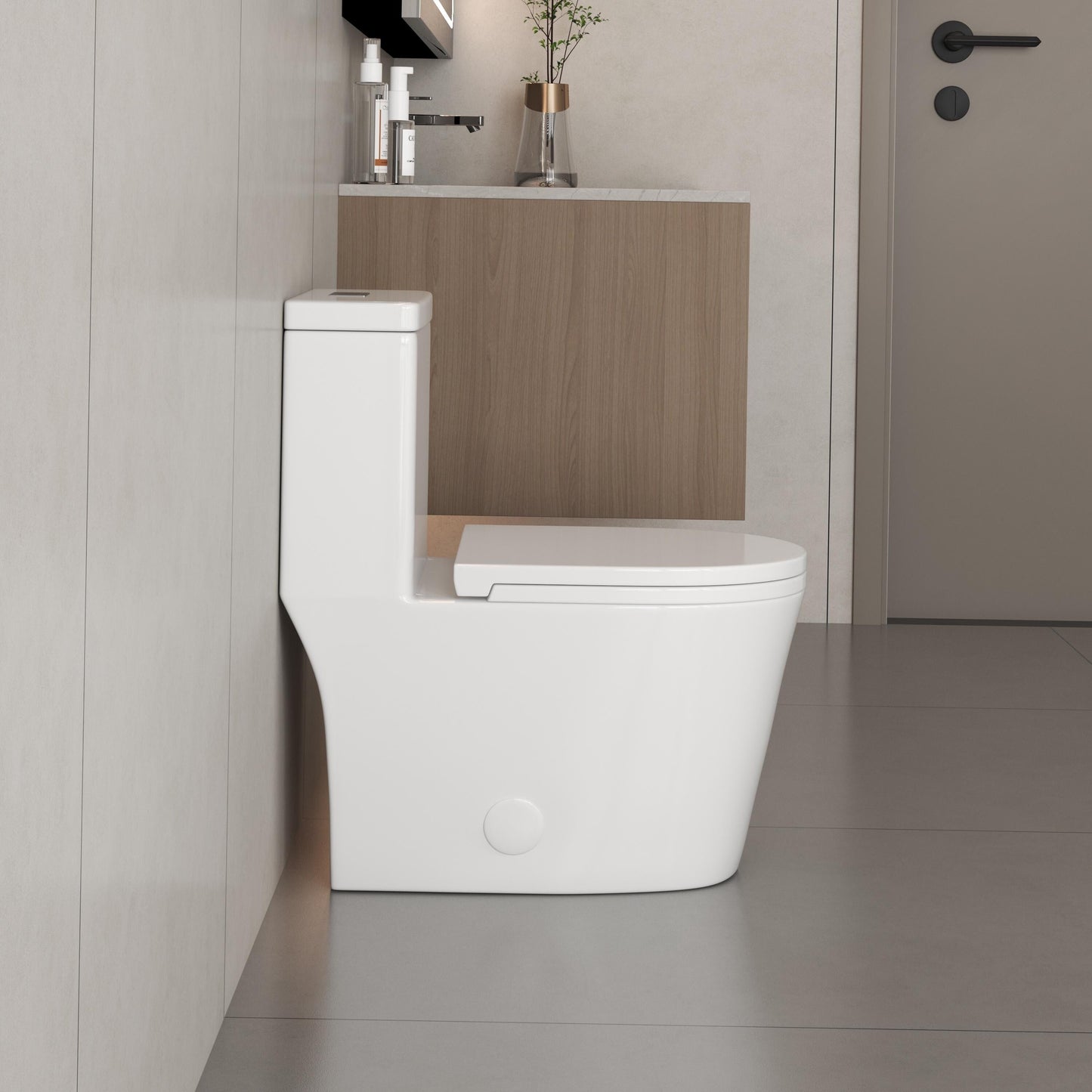 CB HOME 24'' Toilettes compactes monobloc, chasse d'eau double, siphon moderne, hauteur confortable de 16,5'', avec siège à fermeture amortie.