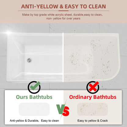 Baignoires autoportantes en acrylique CB HOME 59''/67'', baignoires à trempage à côté unique contre le mur, trop-plein gauche/droite