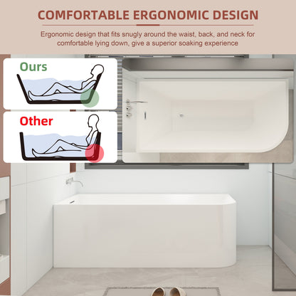 Baignoires autoportantes en acrylique CB HOME 59''/67'', baignoires à trempage à côté unique contre le mur, trop-plein gauche/droite