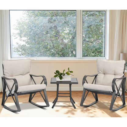 COSIEST Ensemble de conversation extérieur 3 pièces avec chaises à bascule et table d'appoint