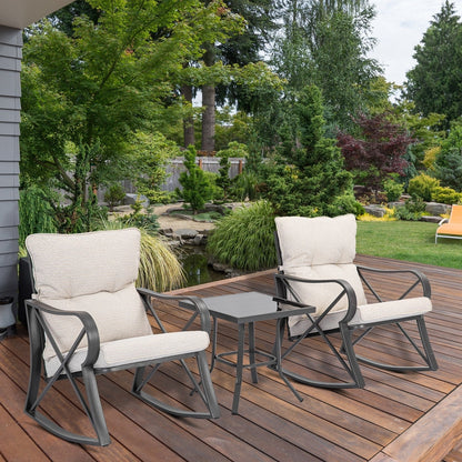 COSIEST Ensemble de conversation extérieur 3 pièces avec chaises à bascule et table d'appoint