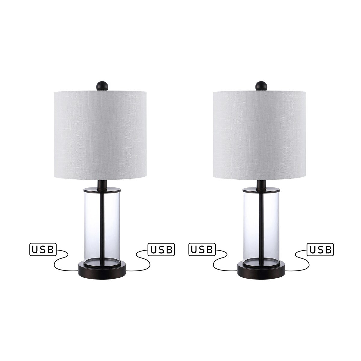 Lampe de table LED Cabell 21 en verre, moderne et contemporaine, avec port de charge USB, bronze vieilli (lot de 2) par JONATHAN Y