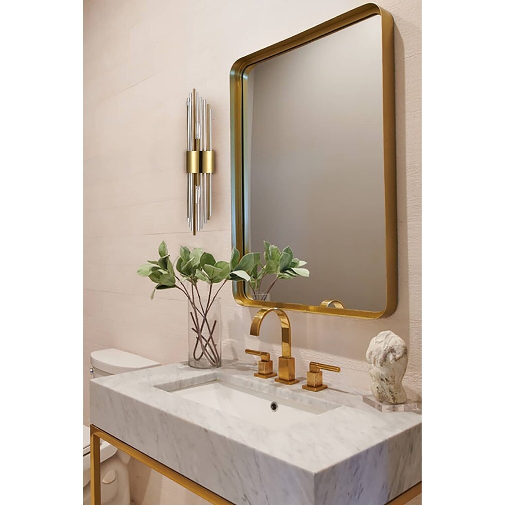 Applique murale moderne en métal Cabrera avec de magnifiques tiges en verre cristal transparent pour salle de bain, lot de 2
