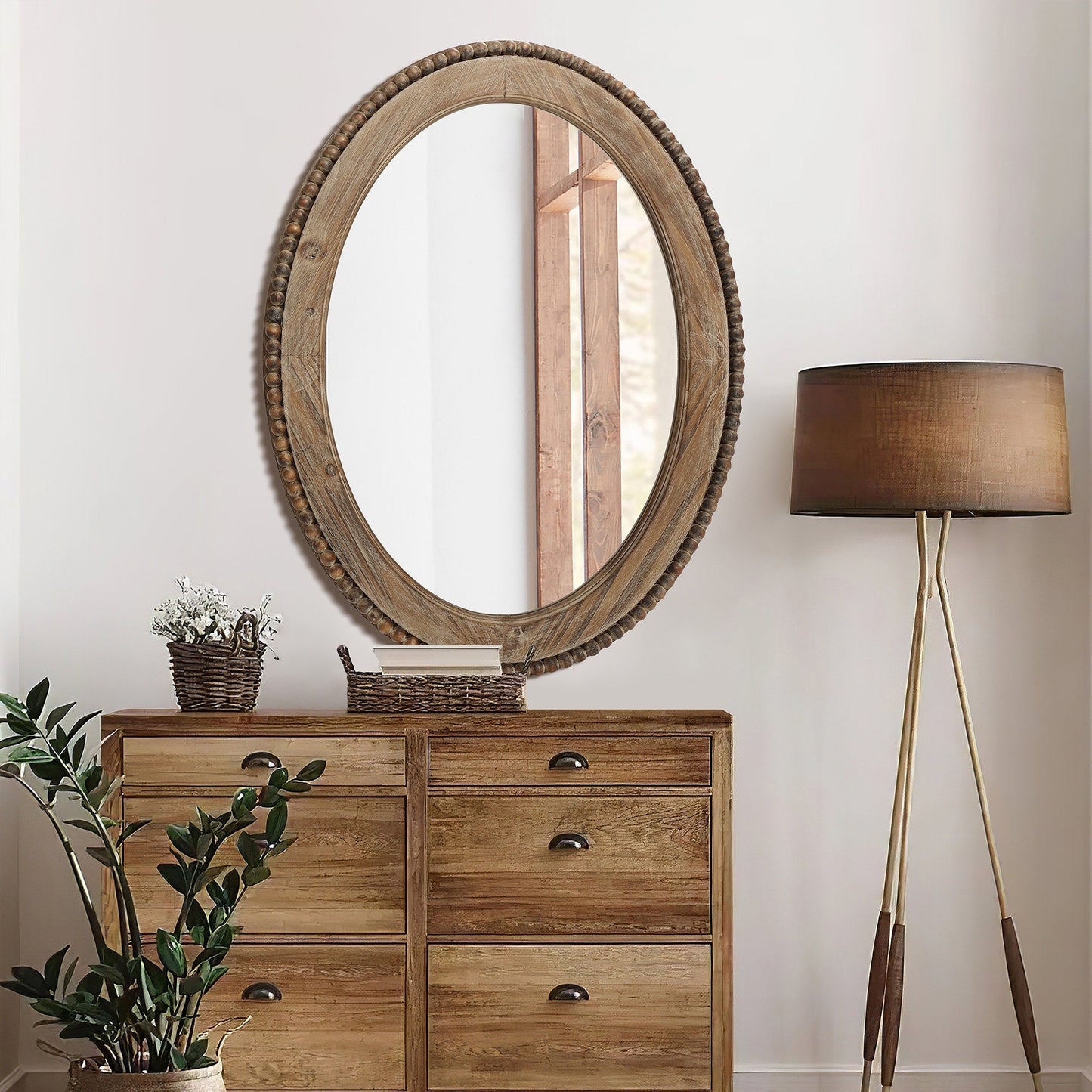 Miroir mural ovale Cameo avec cadre en bois, 81 cm (32 pouces), miroir mural de salle de bain - 81,03 H x 61,0 W x 3,2 D (cm)