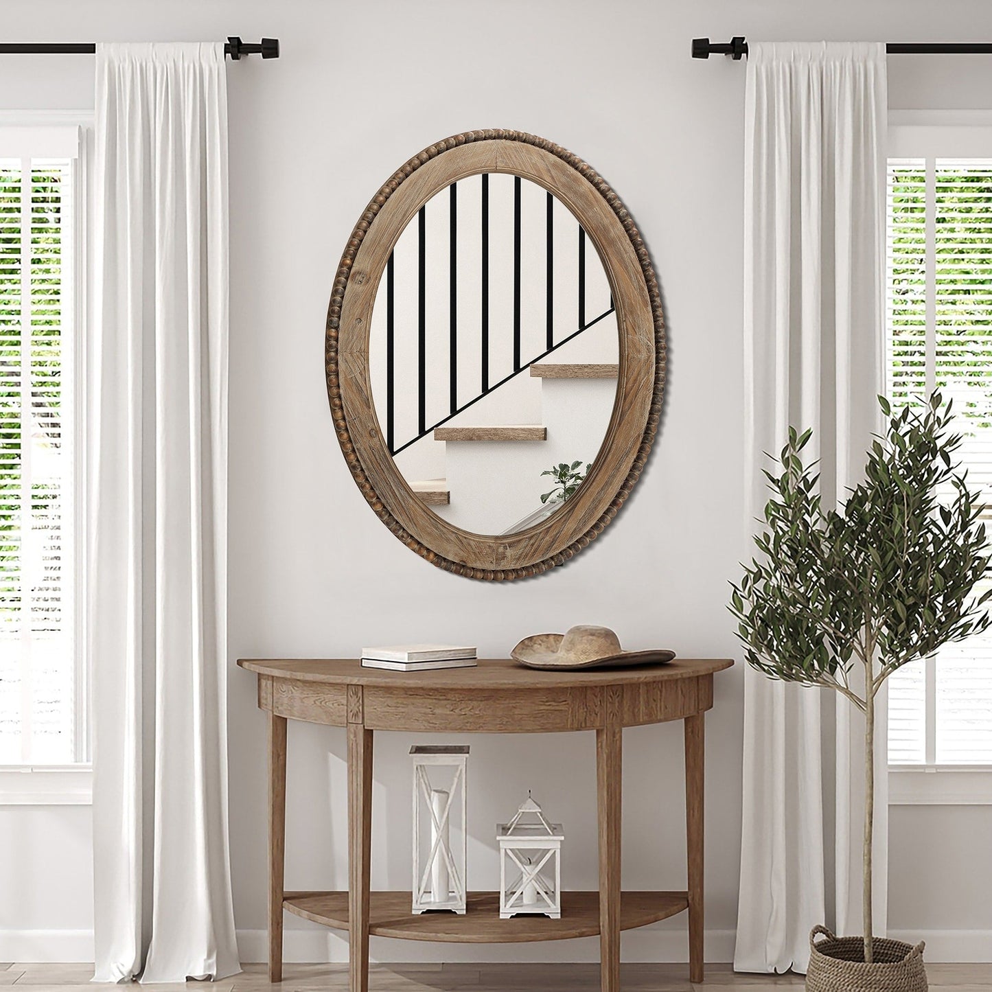 Miroir mural ovale Cameo avec cadre en bois, 81 cm (32 pouces), miroir mural de salle de bain - 81,03 H x 61,0 W x 3,2 D (cm)