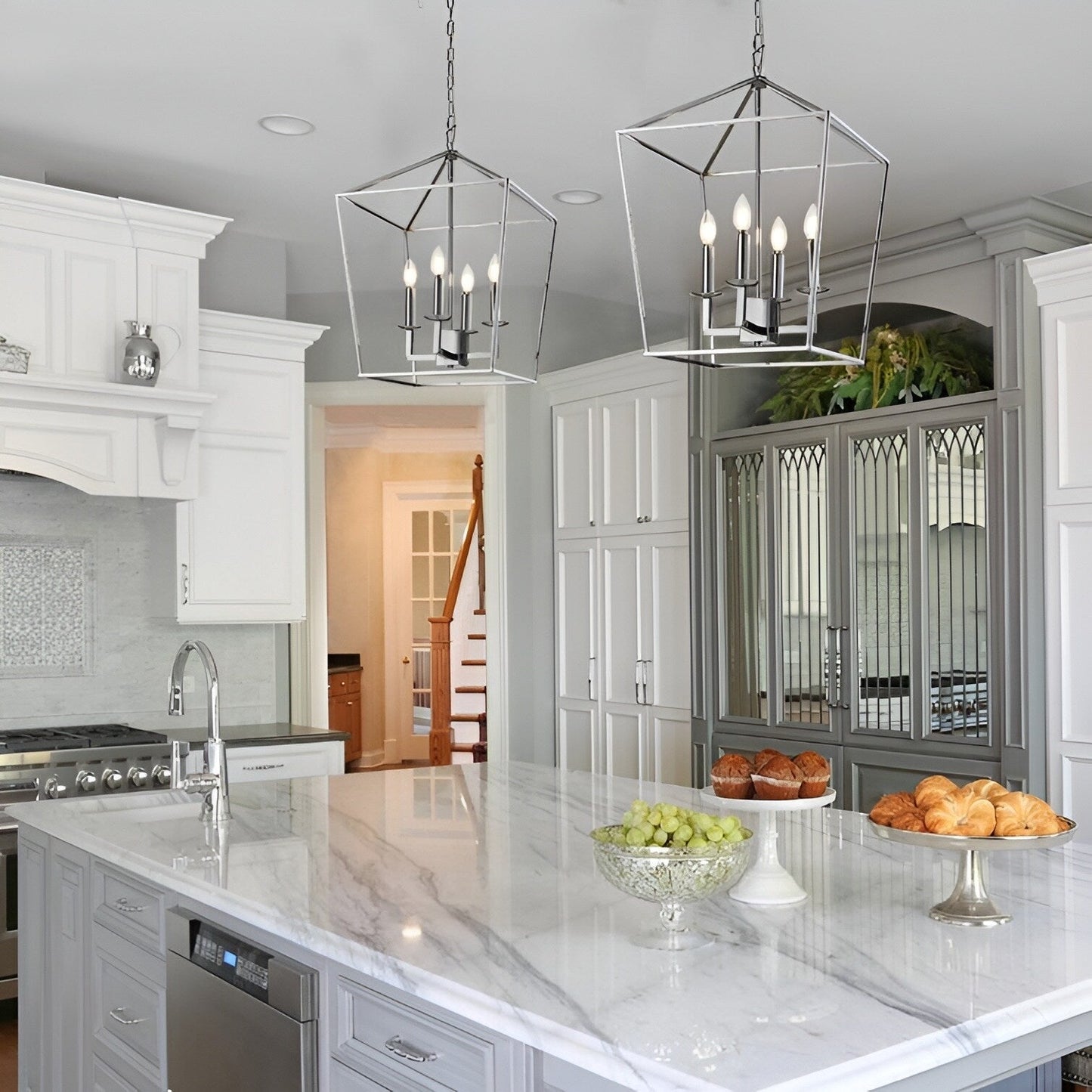 Suspension en forme de lanterne, style bougie, pour escalier ou îlot de cuisine, lustre à cage ouverte - N/A