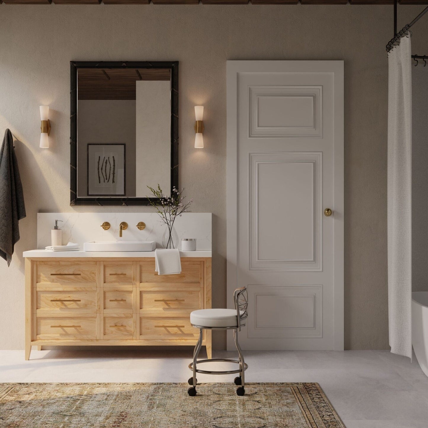 Tabouret de coiffeuse Diana à dossier en X de Carolina Living avec roulettes