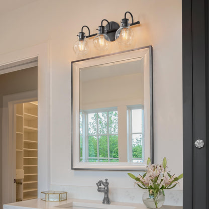 Applique murale de salle de bain à 3 lumières, style moderne, avec abat-jour en verre sphérique, couleur or.