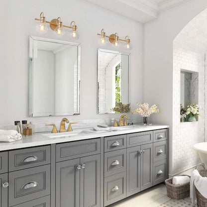 Applique murale de salle de bain à 3 lumières, style moderne, avec abat-jour en verre sphérique, couleur or.